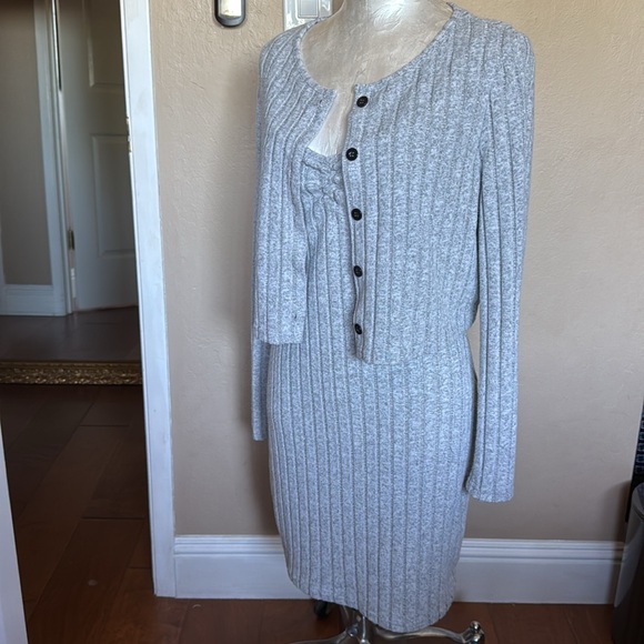 SHEIN Women’s Dress And Cardigan Set Brushed Ribbed Knit heather gray size XL - Picture 6 of 14